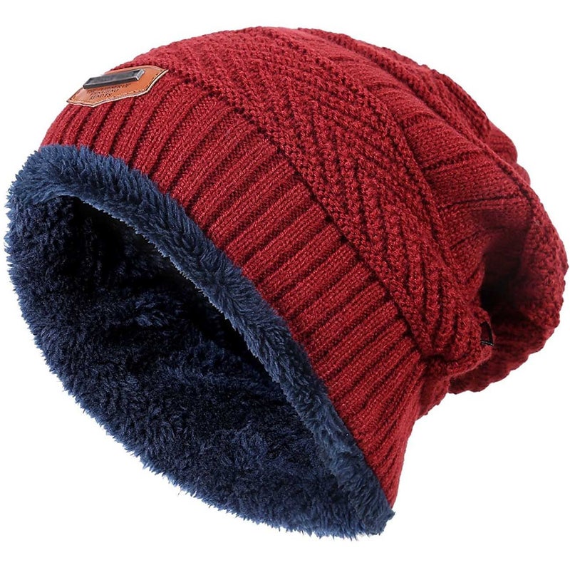 HINDAWI Winter Hats for Girls Boys Kids (5-14 Years) Warm Snow Knit Beanie Windproof Slouchy Skull Cap Red - Image 1